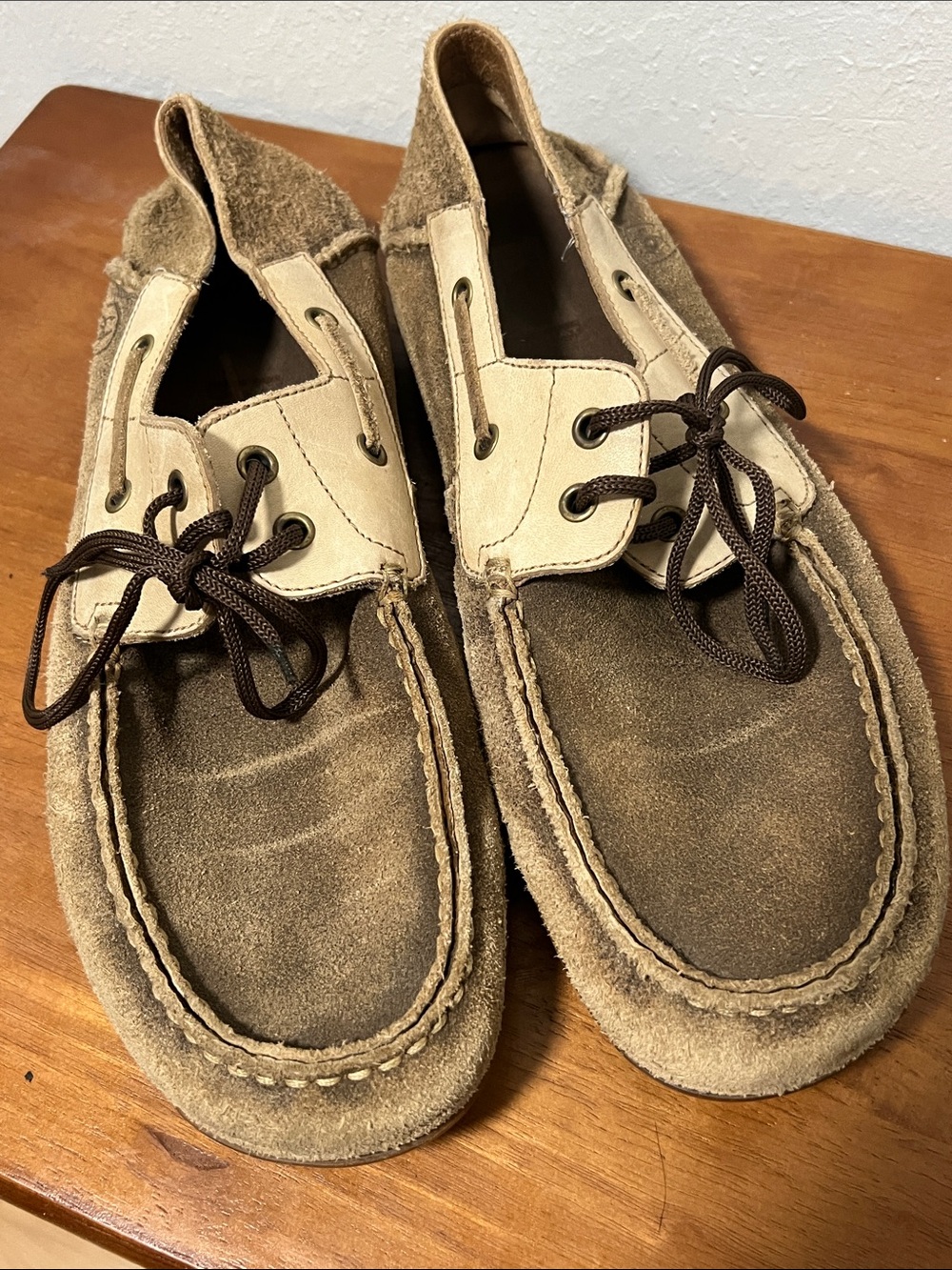 Ariat Men's Suede Boat Shoes in Brown and Cream